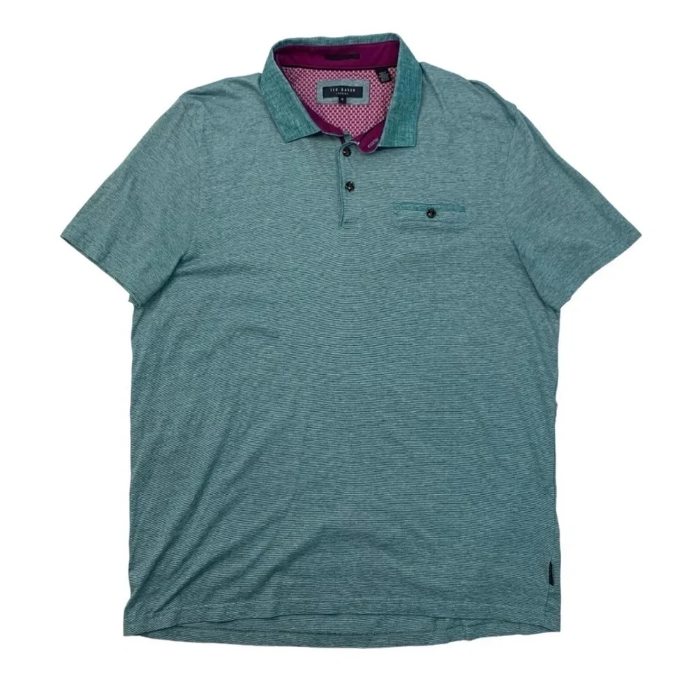 Ted Baker Polo Shirt Mens 4 Teal Cotton Short Sleeve Chest Pocket Casual